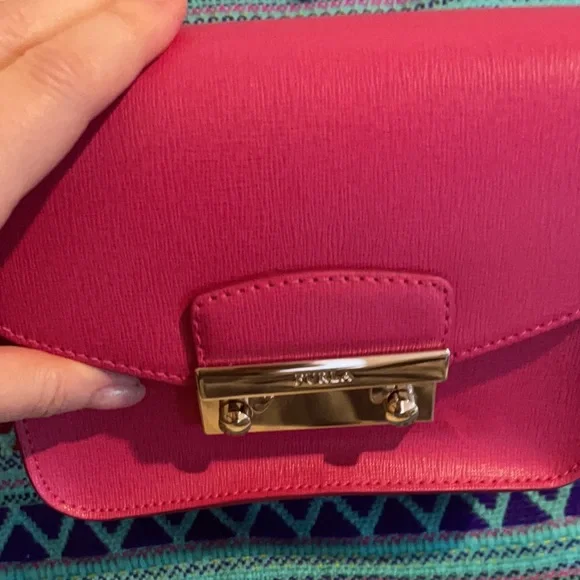 FURLA Mini Julia Pink long gold chain crossbody NWOT never Carried 💖 - Picture 5 of 9